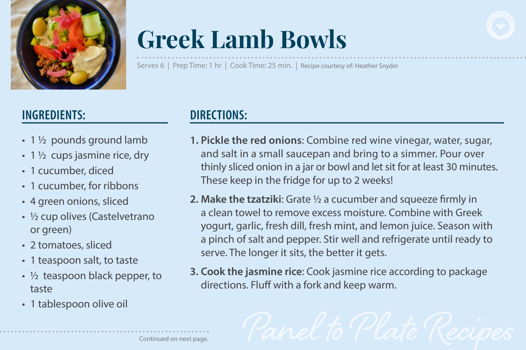 ASGA Panel to Plate Greek Lamb Bowls